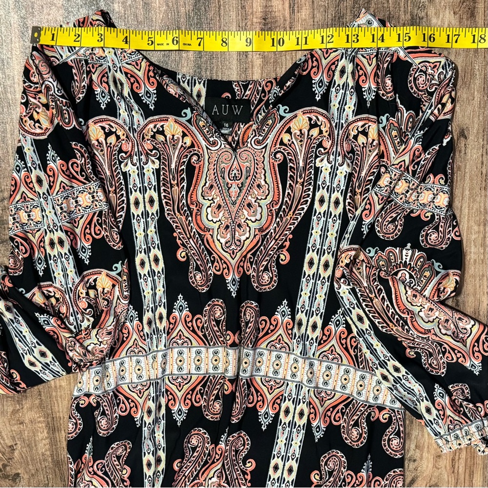 AUW Black Midi Dress with Peach Paisley Print - Picture 4 of 9